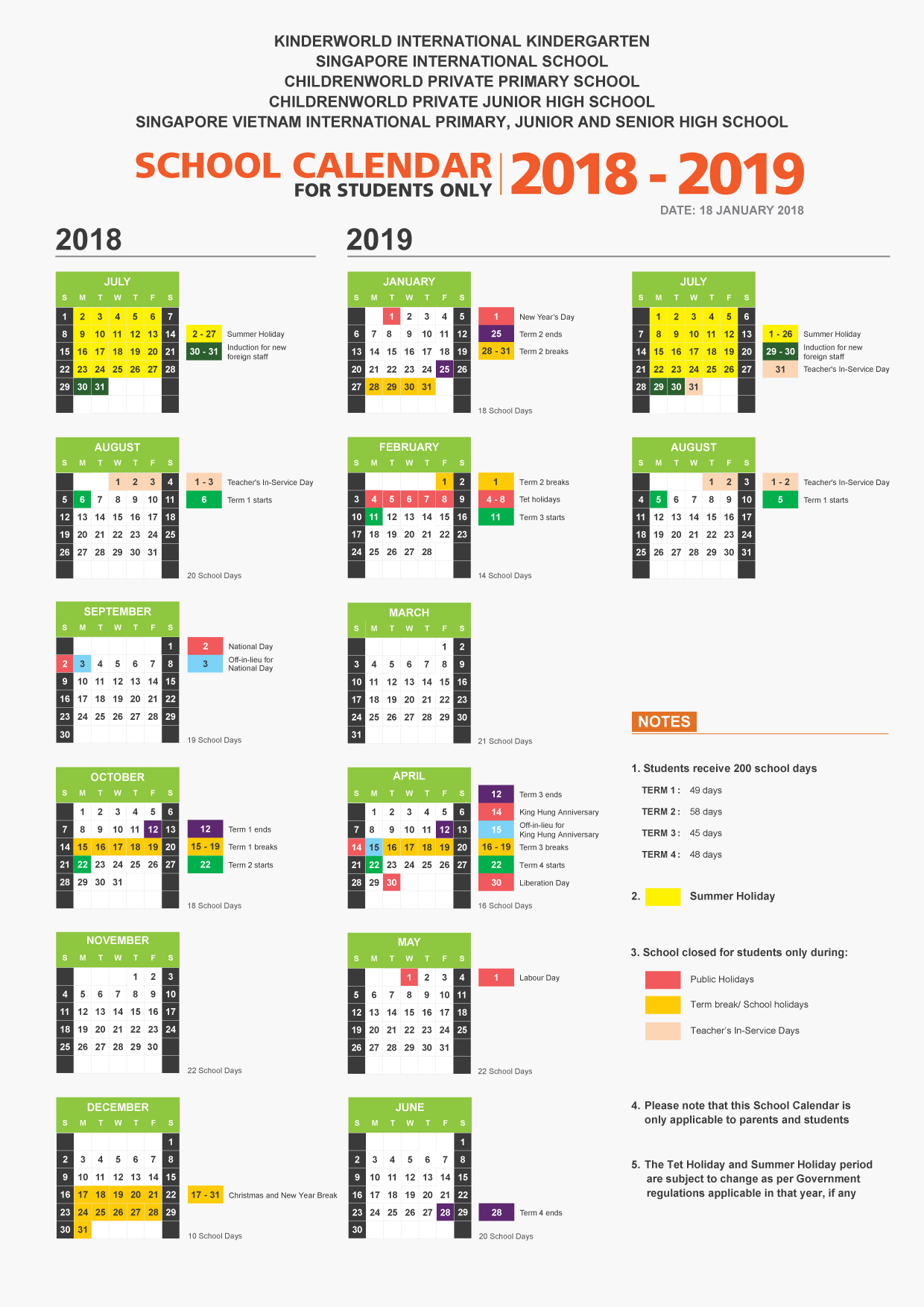 School Calendar Singapore International School Van Phuc